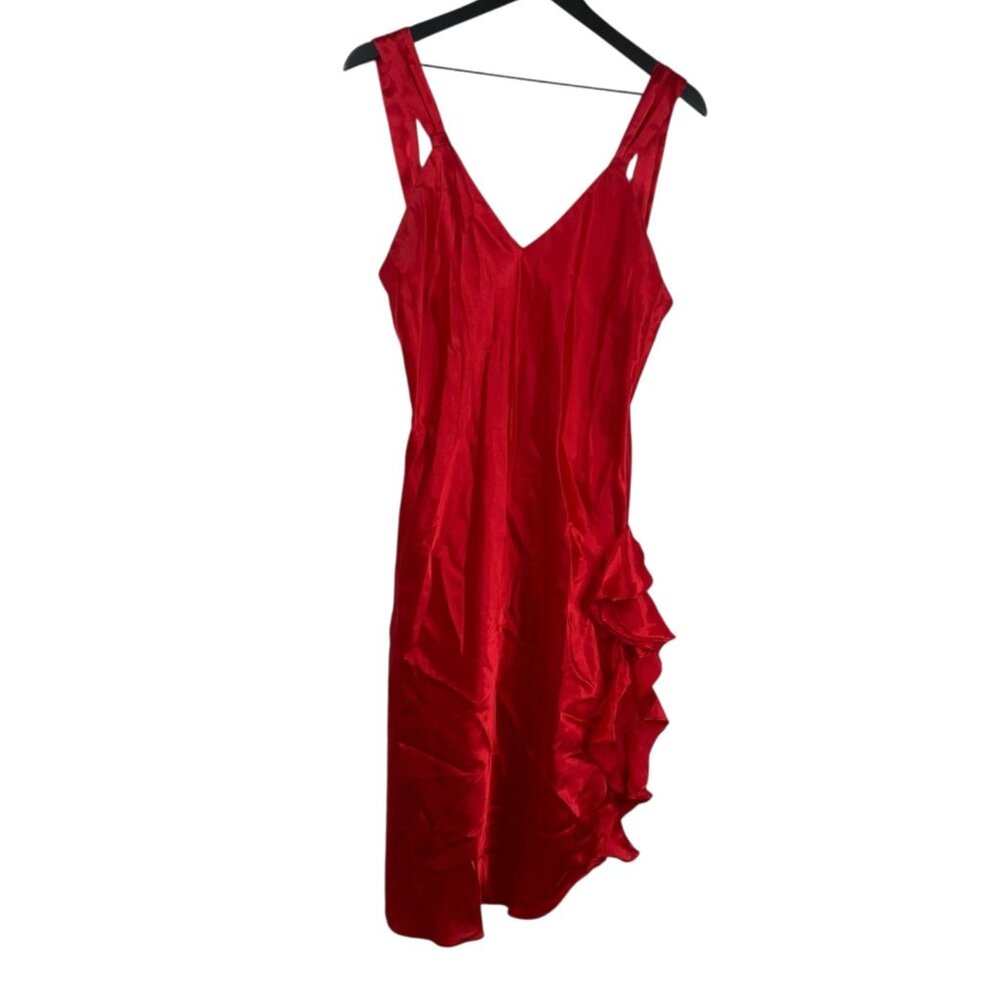 Victoria Secret Slip Dress Women's Gold Label Side Ruffle Low Back  Red Sz L